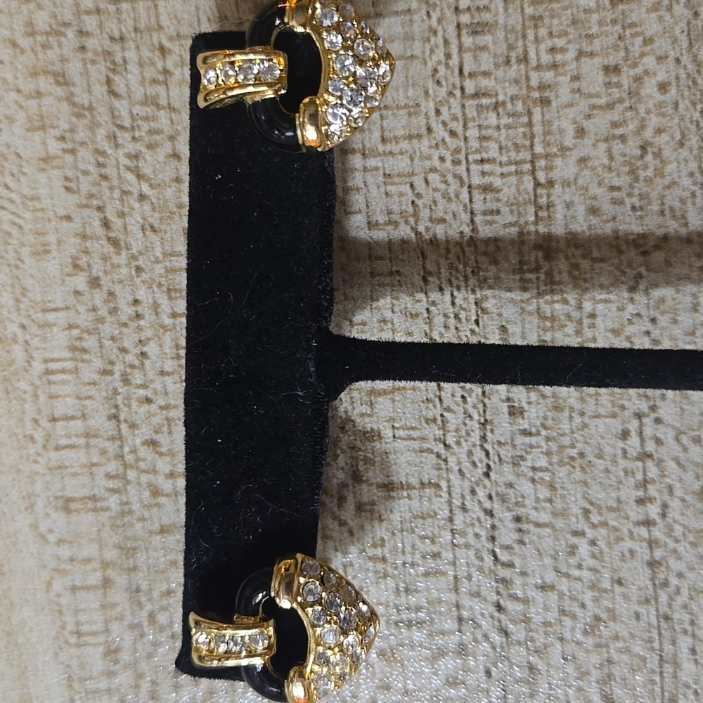 Vintage Elegant Gold Tone and Black Enamel Spade Stud Earrings